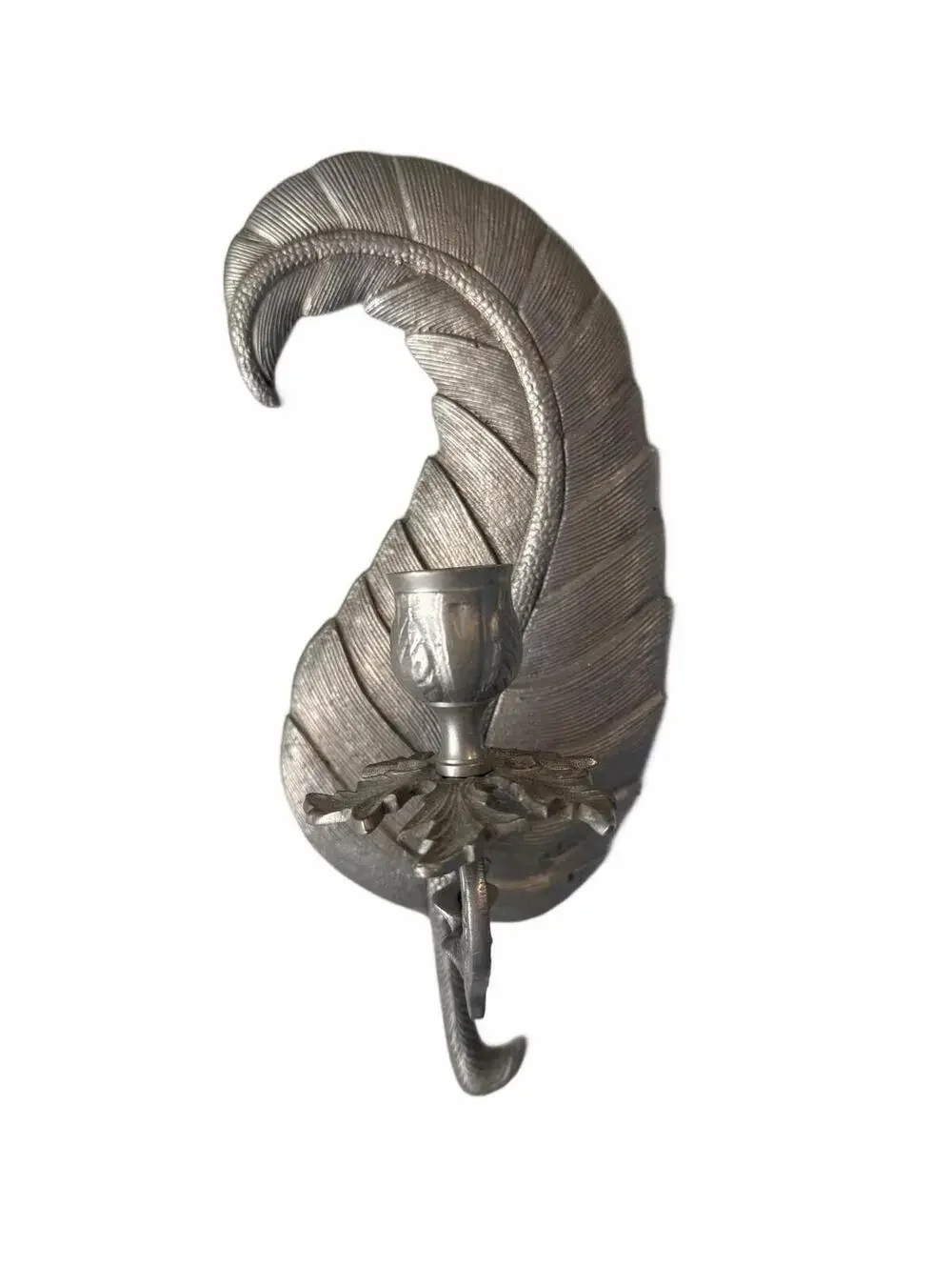 Vintage Silver Metal Leaf Wall Candle Holder